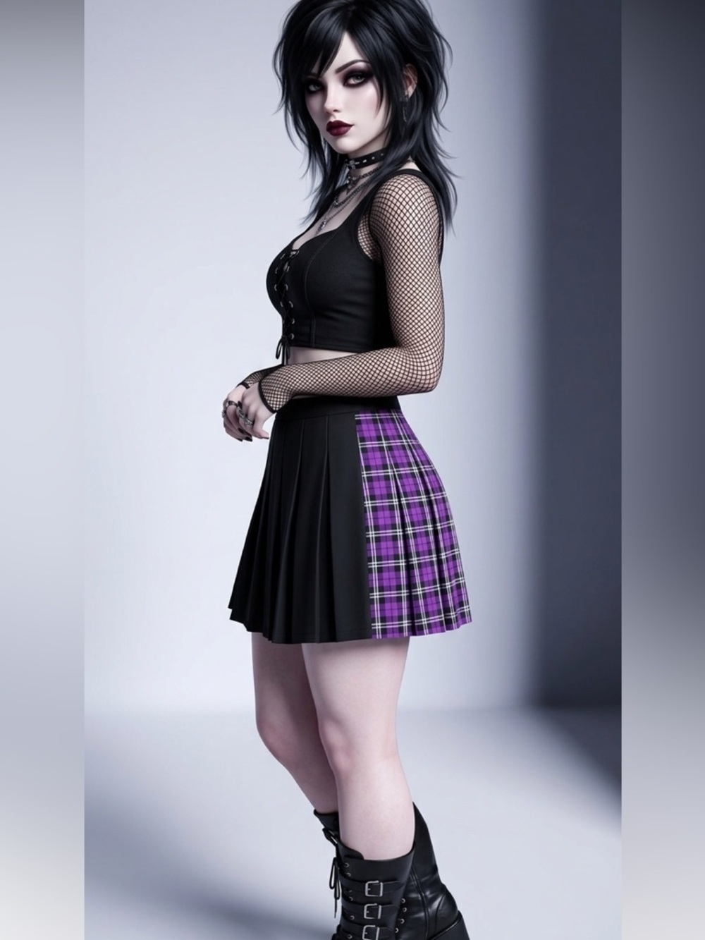 Whimsygoth Hot Topic, Purple & Black Pleated Tartan Kilt Mini Skirt Small